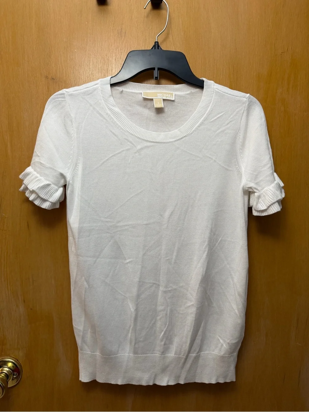 Michael Kors Cream Short-Sleeve Ruffle Cuff Knit Top